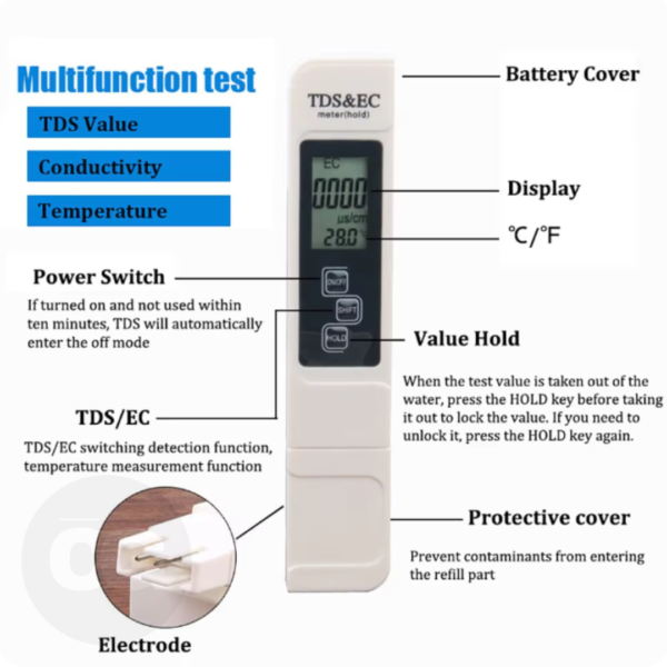 TDS Meter Conductivity Pen - EC TDS Pen Tester Digital LCD Meter - Image 2