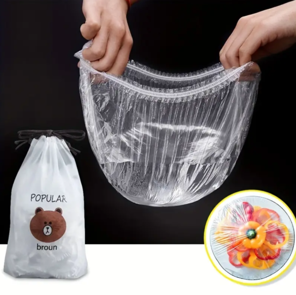 100pcs Disposable Plastic Wrap Cover, Convenient And Quick, With Elastic And Tight Mouth, Can Be Used As A Shower Cap, Suitable For Various Plates, Dust-proof, Insect-proof, Food-grade Fresh-keeping Cling Film Cover, Kitchen Accessories